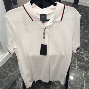 Armani Exchange White Polo with Red Trim